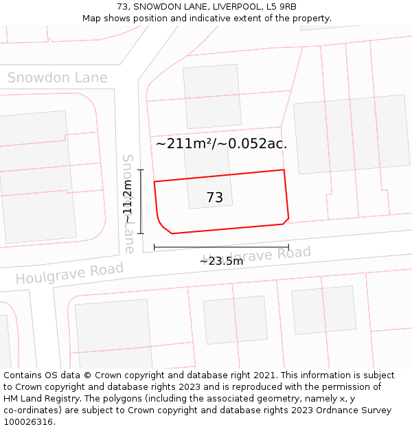 73, SNOWDON LANE, LIVERPOOL, L5 9RB: Plot and title map