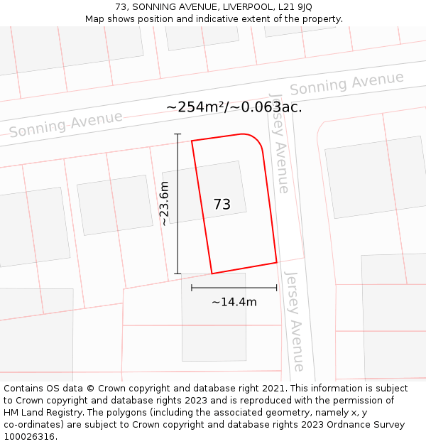 73, SONNING AVENUE, LIVERPOOL, L21 9JQ: Plot and title map