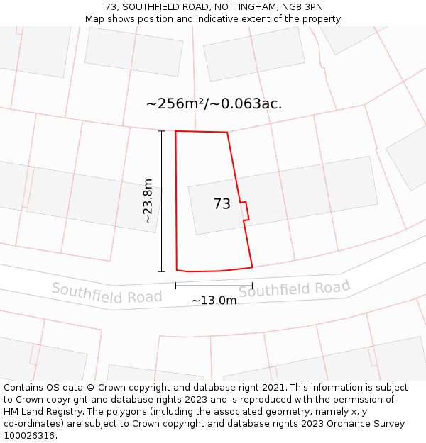 73, SOUTHFIELD ROAD, NOTTINGHAM, NG8 3PN: Plot and title map