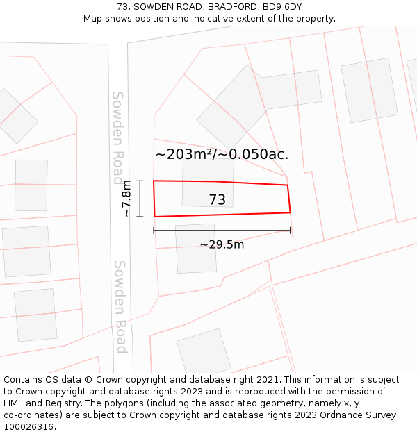 73, SOWDEN ROAD, BRADFORD, BD9 6DY: Plot and title map
