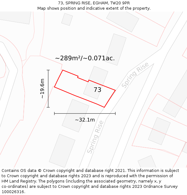 73, SPRING RISE, EGHAM, TW20 9PR: Plot and title map