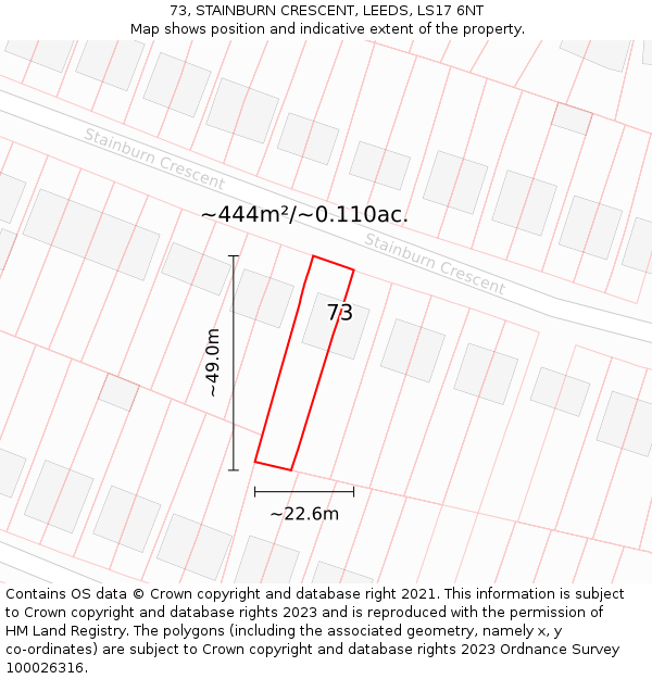73, STAINBURN CRESCENT, LEEDS, LS17 6NT: Plot and title map