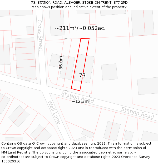 73, STATION ROAD, ALSAGER, STOKE-ON-TRENT, ST7 2PD: Plot and title map