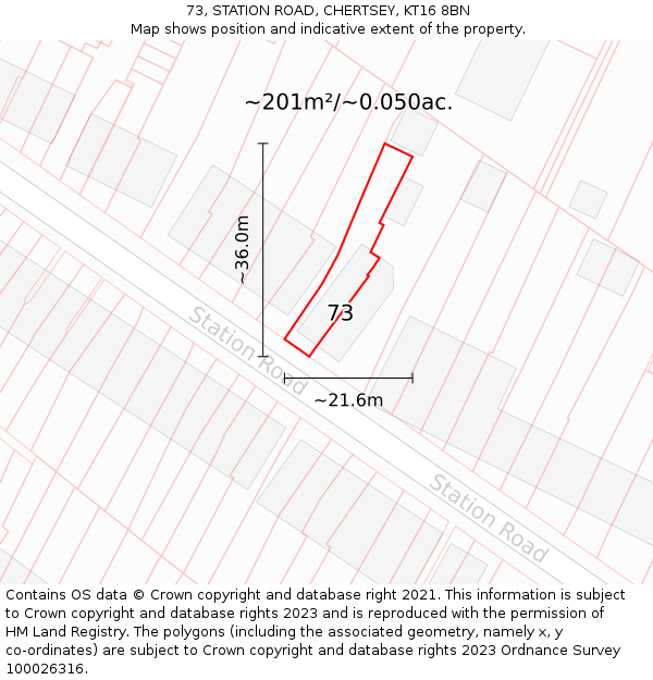 73, STATION ROAD, CHERTSEY, KT16 8BN: Plot and title map