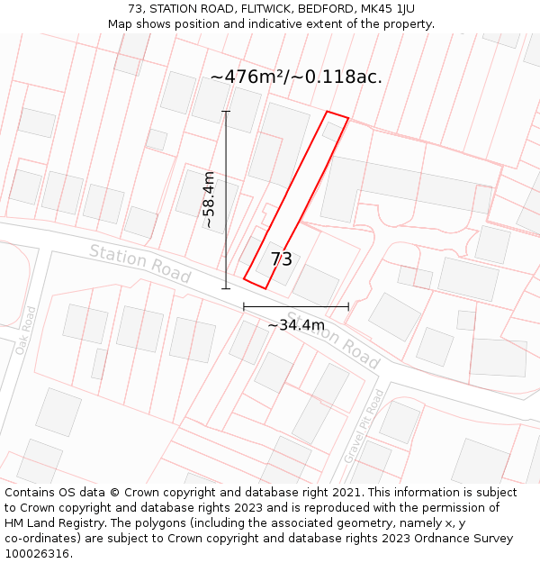 73, STATION ROAD, FLITWICK, BEDFORD, MK45 1JU: Plot and title map