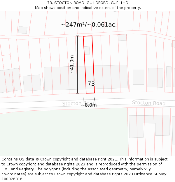 73, STOCTON ROAD, GUILDFORD, GU1 1HD: Plot and title map