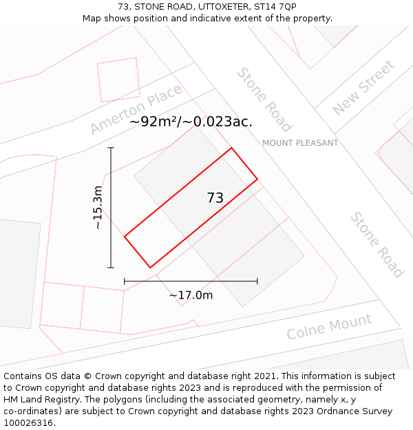 73, STONE ROAD, UTTOXETER, ST14 7QP: Plot and title map