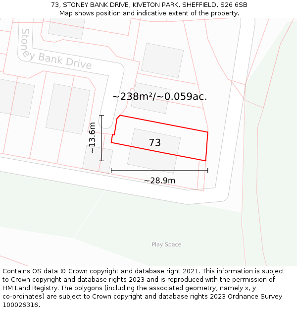 73, STONEY BANK DRIVE, KIVETON PARK, SHEFFIELD, S26 6SB: Plot and title map