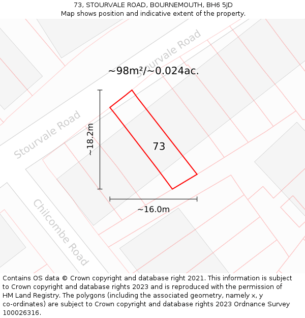 73, STOURVALE ROAD, BOURNEMOUTH, BH6 5JD: Plot and title map