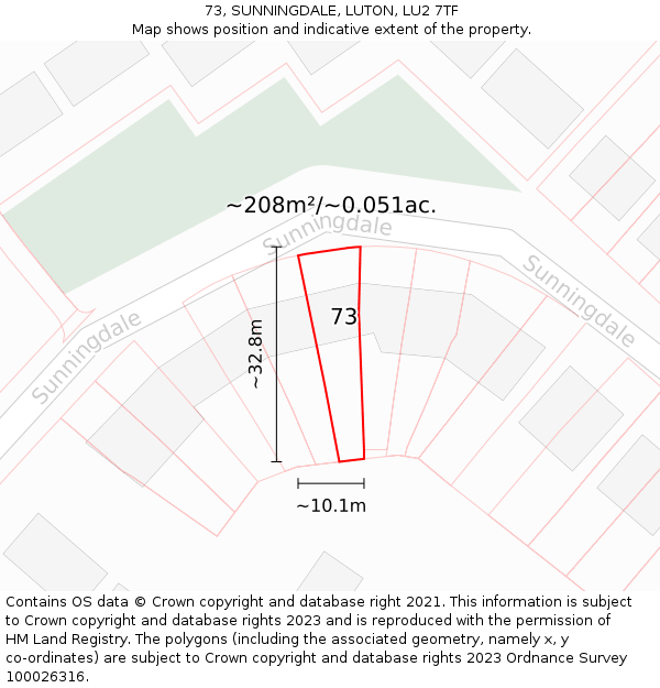 73, SUNNINGDALE, LUTON, LU2 7TF: Plot and title map