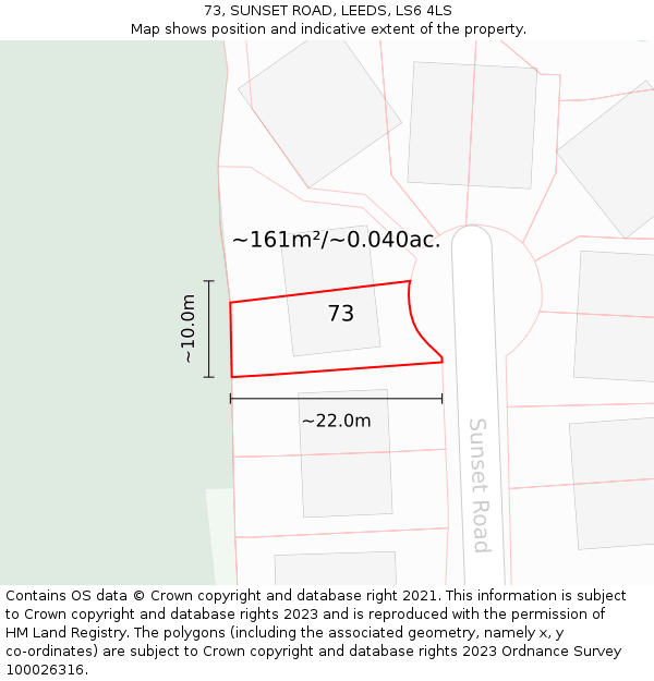 73, SUNSET ROAD, LEEDS, LS6 4LS: Plot and title map