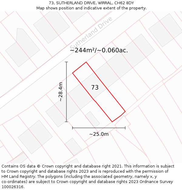 73, SUTHERLAND DRIVE, WIRRAL, CH62 8DY: Plot and title map