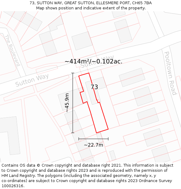 73, SUTTON WAY, GREAT SUTTON, ELLESMERE PORT, CH65 7BA: Plot and title map