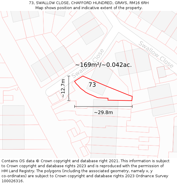 73, SWALLOW CLOSE, CHAFFORD HUNDRED, GRAYS, RM16 6RH: Plot and title map