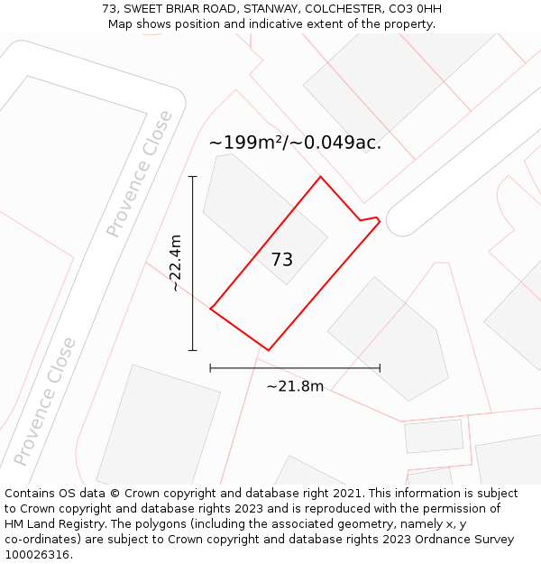 73, SWEET BRIAR ROAD, STANWAY, COLCHESTER, CO3 0HH: Plot and title map