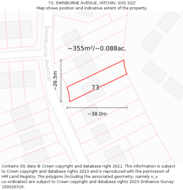 73, SWINBURNE AVENUE, HITCHIN, SG5 2QZ: Plot and title map