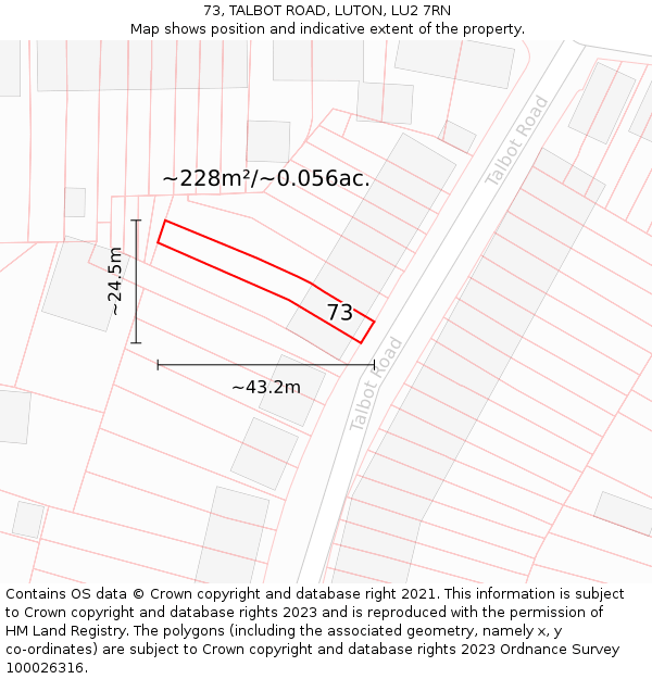 73, TALBOT ROAD, LUTON, LU2 7RN: Plot and title map