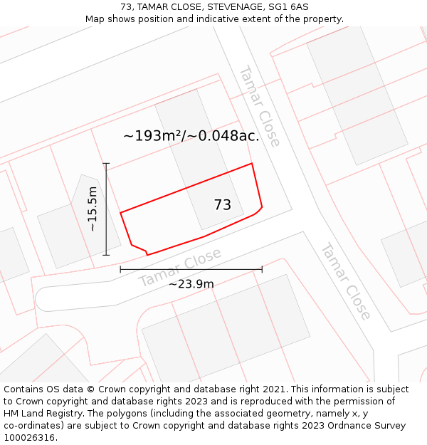 73, TAMAR CLOSE, STEVENAGE, SG1 6AS: Plot and title map