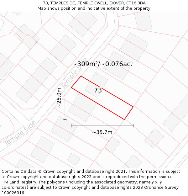 73, TEMPLESIDE, TEMPLE EWELL, DOVER, CT16 3BA: Plot and title map