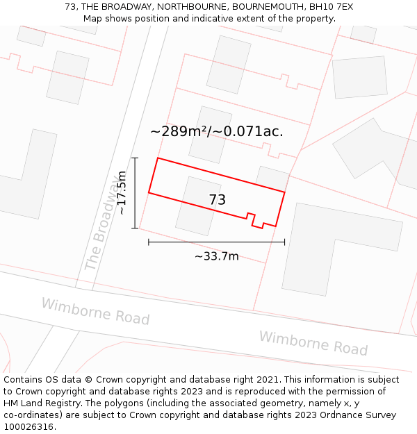 73, THE BROADWAY, NORTHBOURNE, BOURNEMOUTH, BH10 7EX: Plot and title map