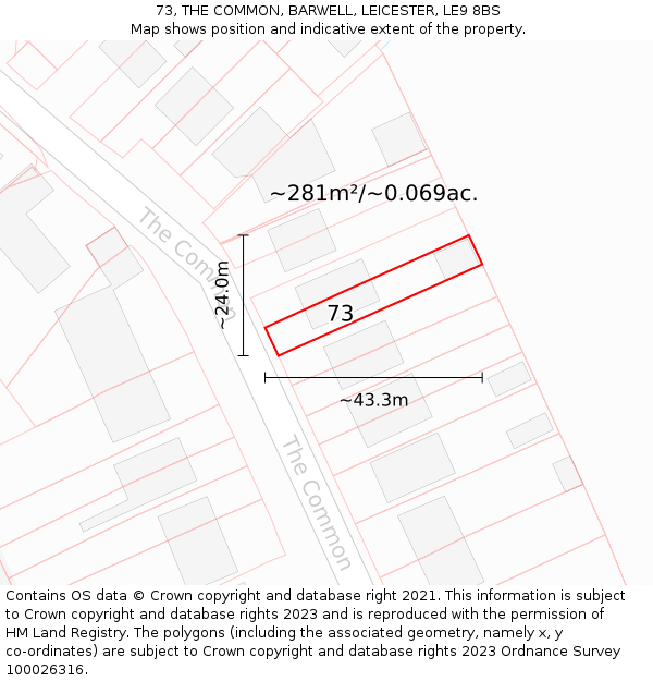 73, THE COMMON, BARWELL, LEICESTER, LE9 8BS: Plot and title map