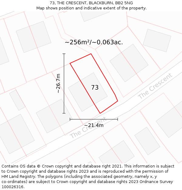 73, THE CRESCENT, BLACKBURN, BB2 5NG: Plot and title map