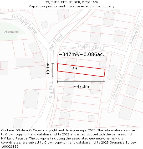 73, THE FLEET, BELPER, DE56 1NW: Plot and title map