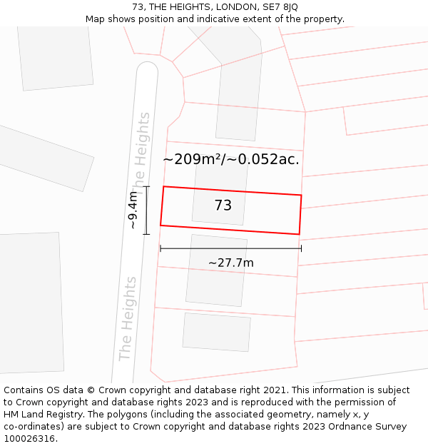 73, THE HEIGHTS, LONDON, SE7 8JQ: Plot and title map