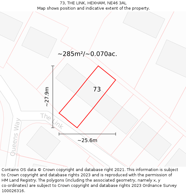 73, THE LINK, HEXHAM, NE46 3AL: Plot and title map