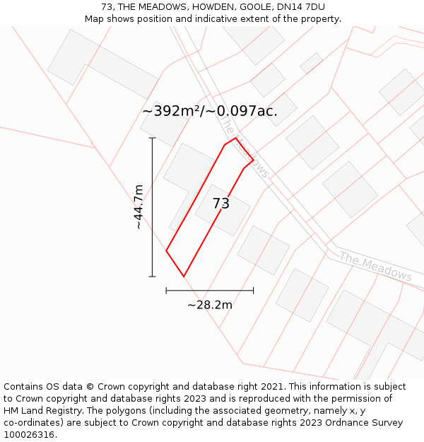 73, THE MEADOWS, HOWDEN, GOOLE, DN14 7DU: Plot and title map