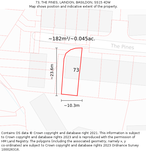 73, THE PINES, LAINDON, BASILDON, SS15 4DW: Plot and title map