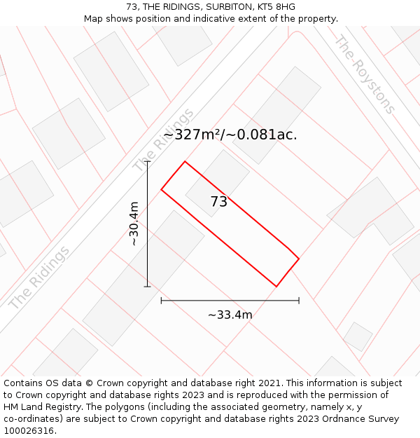 73, THE RIDINGS, SURBITON, KT5 8HG: Plot and title map