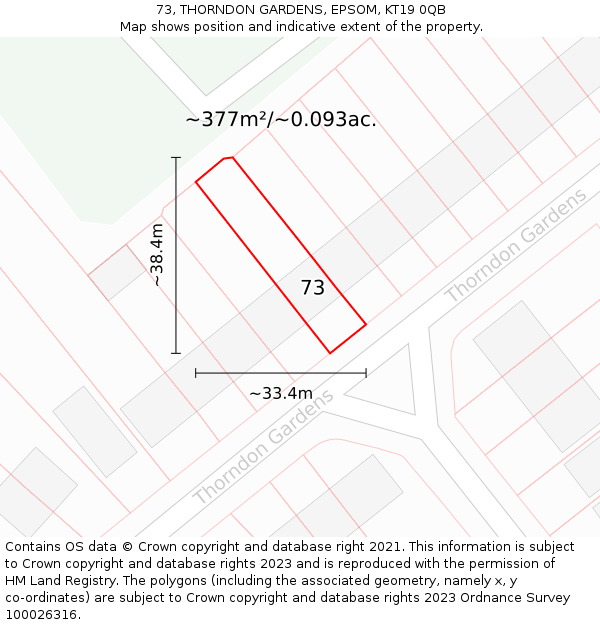 73, THORNDON GARDENS, EPSOM, KT19 0QB: Plot and title map