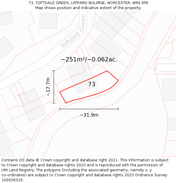 73, TOFTDALE GREEN, LYPPARD BOURNE, WORCESTER, WR4 0PE: Plot and title map