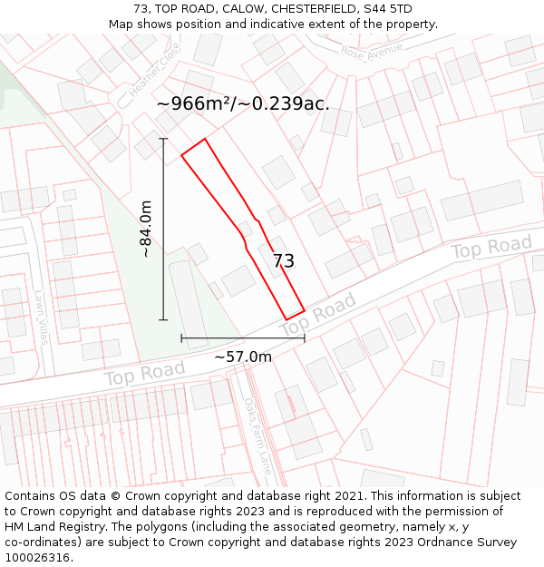 73, TOP ROAD, CALOW, CHESTERFIELD, S44 5TD: Plot and title map