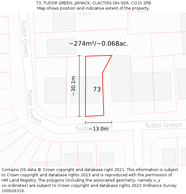 73, TUDOR GREEN, JAYWICK, CLACTON-ON-SEA, CO15 2PB: Plot and title map