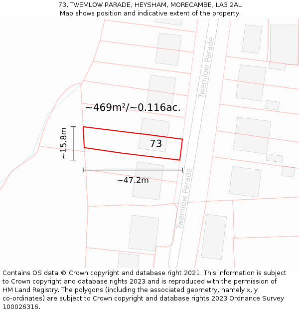 73, TWEMLOW PARADE, HEYSHAM, MORECAMBE, LA3 2AL: Plot and title map