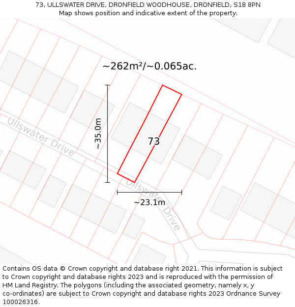 73, ULLSWATER DRIVE, DRONFIELD WOODHOUSE, DRONFIELD, S18 8PN: Plot and title map
