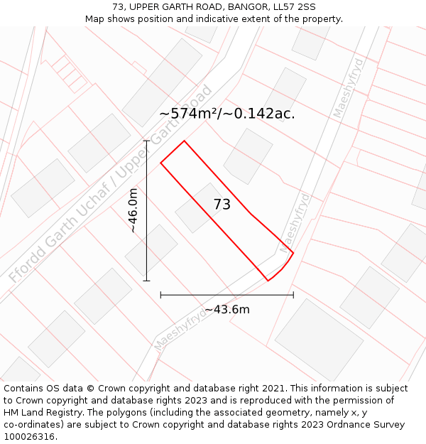 73, UPPER GARTH ROAD, BANGOR, LL57 2SS: Plot and title map