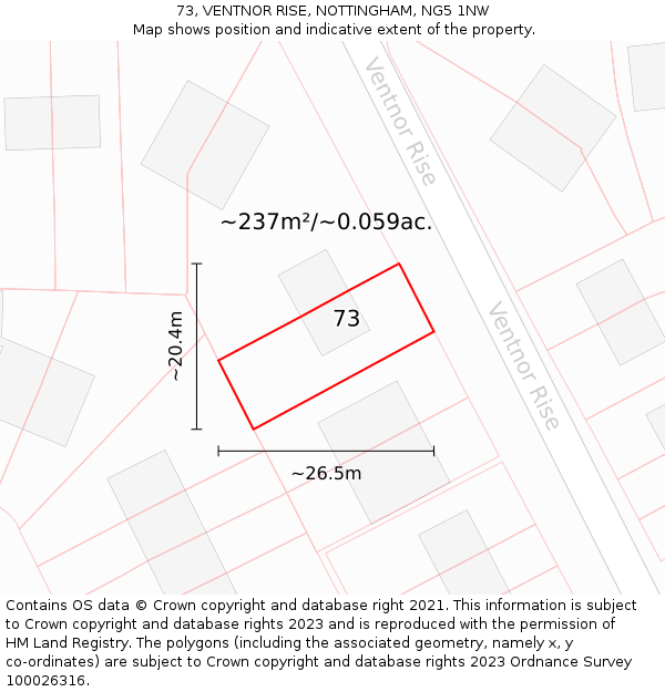 73, VENTNOR RISE, NOTTINGHAM, NG5 1NW: Plot and title map