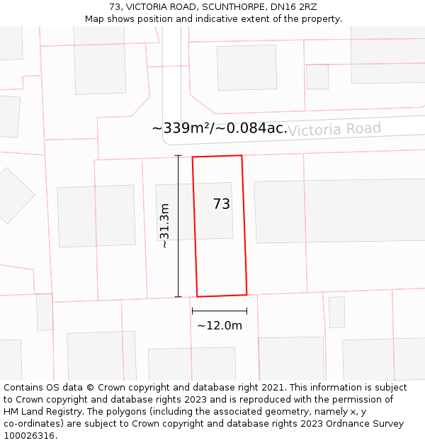 73, VICTORIA ROAD, SCUNTHORPE, DN16 2RZ: Plot and title map