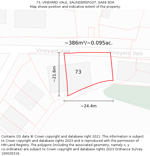 73, VINEYARD VALE, SAUNDERSFOOT, SA69 9DA: Plot and title map