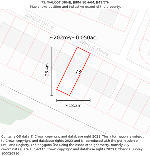 73, WALCOT DRIVE, BIRMINGHAM, B43 5TH: Plot and title map