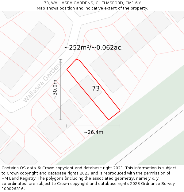 73, WALLASEA GARDENS, CHELMSFORD, CM1 6JY: Plot and title map