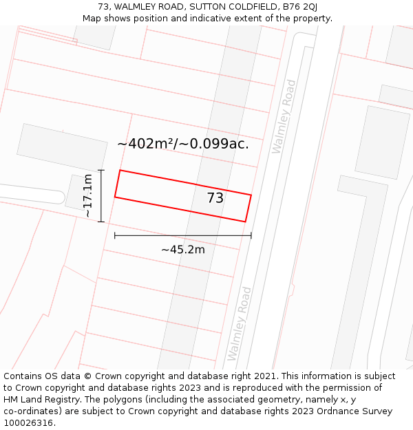 73, WALMLEY ROAD, SUTTON COLDFIELD, B76 2QJ: Plot and title map