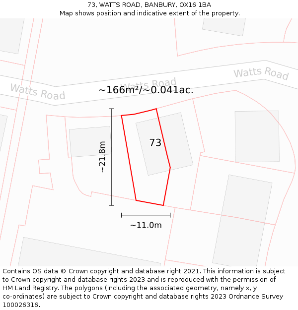 73, WATTS ROAD, BANBURY, OX16 1BA: Plot and title map