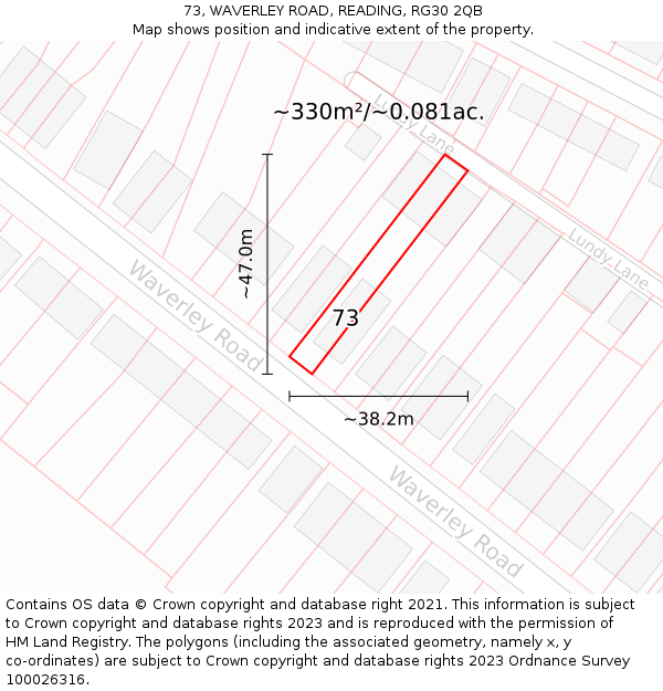 73, WAVERLEY ROAD, READING, RG30 2QB: Plot and title map