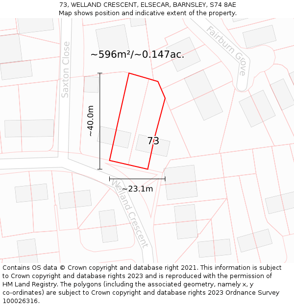 73, WELLAND CRESCENT, ELSECAR, BARNSLEY, S74 8AE: Plot and title map