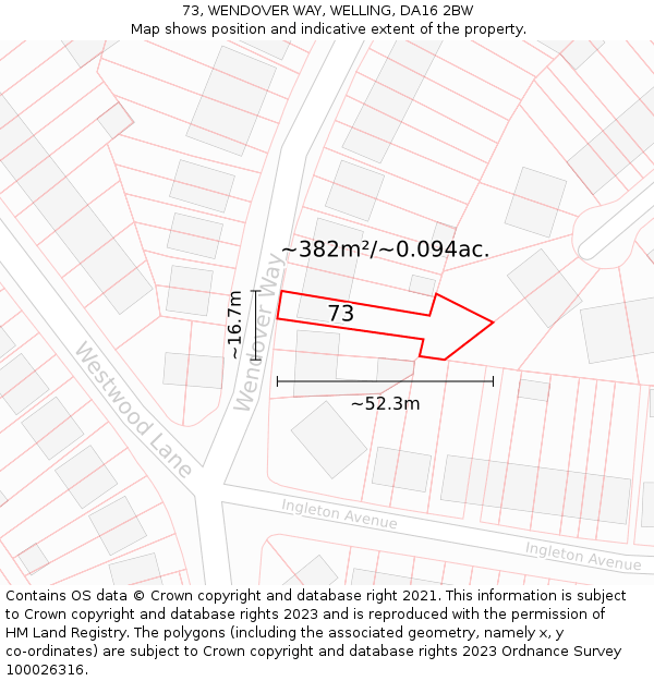 73, WENDOVER WAY, WELLING, DA16 2BW: Plot and title map