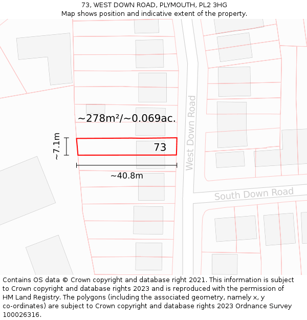 73, WEST DOWN ROAD, PLYMOUTH, PL2 3HG: Plot and title map